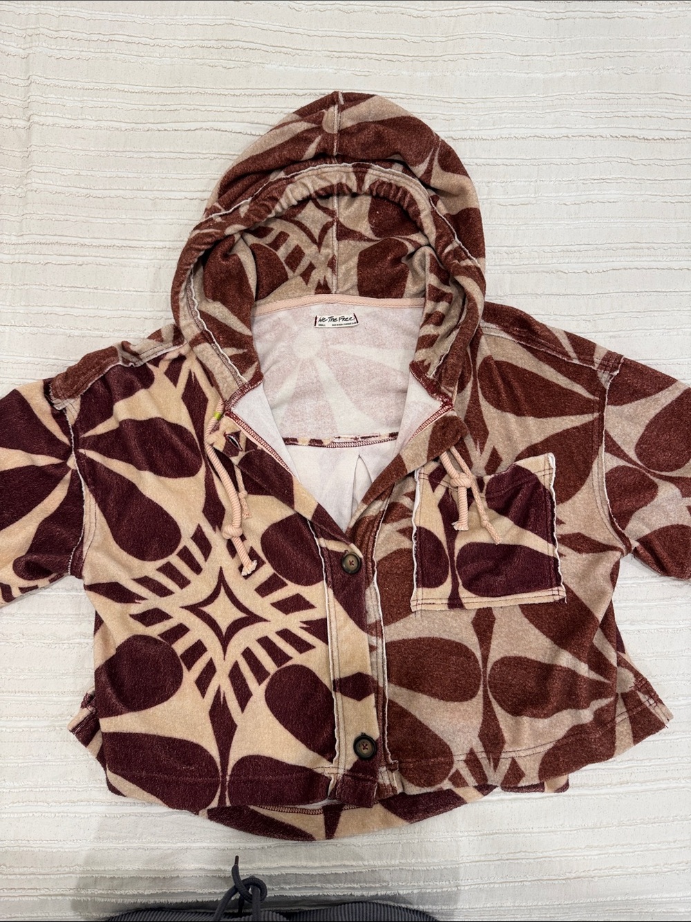 We The Free Hooded Jacket in Brown & Cream Geometric Print